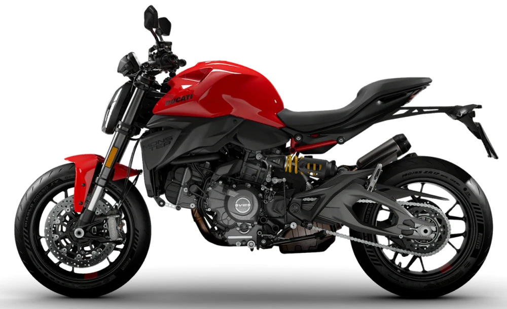 Une photo studio de profil de la Ducati 890 Monster de 2026