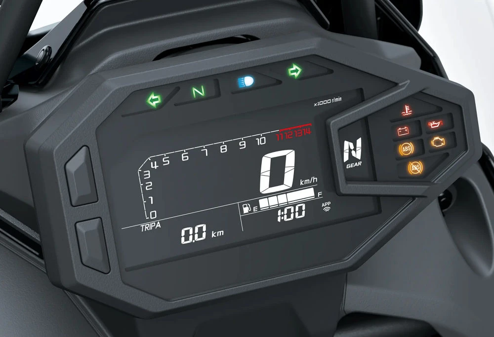 Le tableau de bord LCD de la Kawasaki 500 KLE 2026
