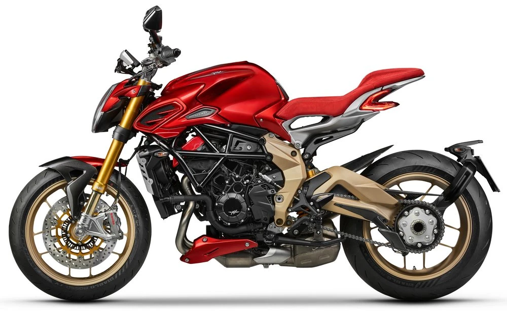 Une MV-Agusta 950 Brutale série oro vue de profil