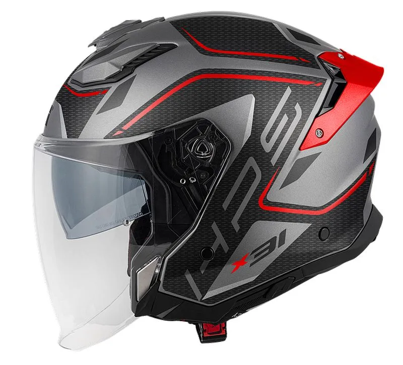 Un casque Jet GIVI X31 gris et rouge