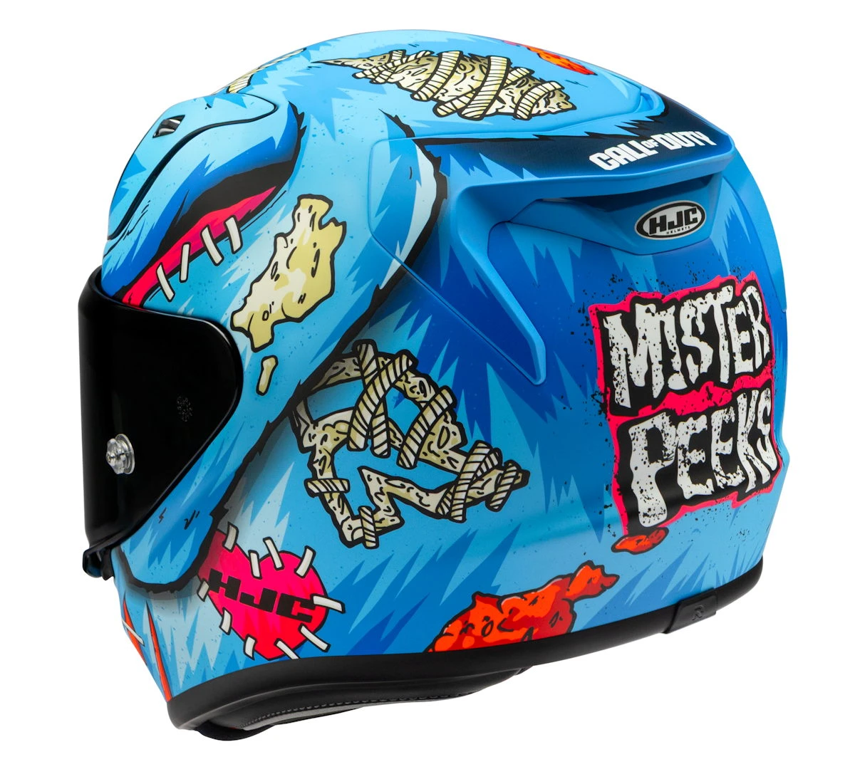 Un casque HJC RPHA 12 Call od Duty Mr. Peeks bleu