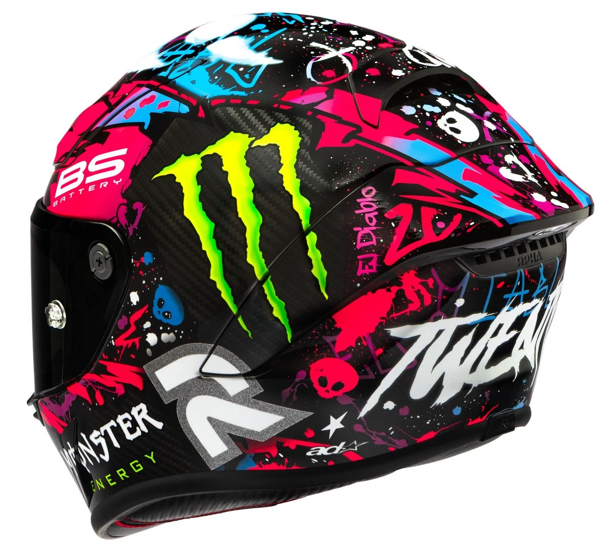 Un casque HJC RPHA-1 v2 Carbon Funky Diablo réplica Fabio Quartararo