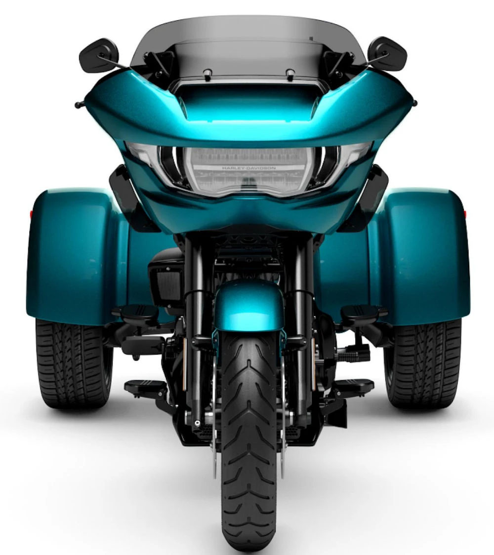 Un trike Harley-Davidson Road Glide 3 couleur turquoise