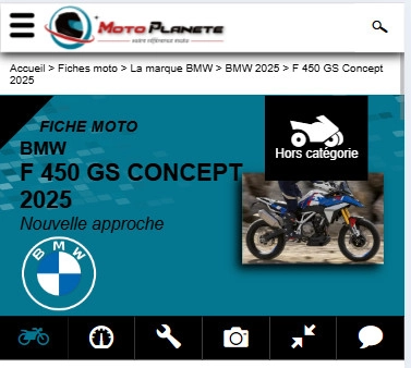 Copie d'écran d'une fiche moto avec la nouvelle interface