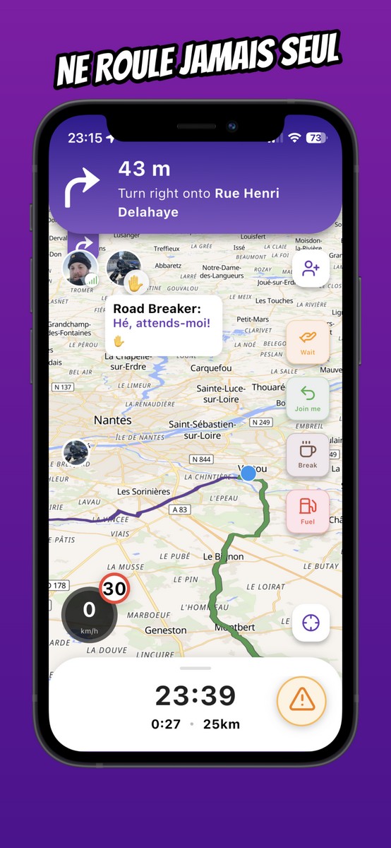 La aplicación Vroom GPS muestra a los compañeros de ruta en el mapa