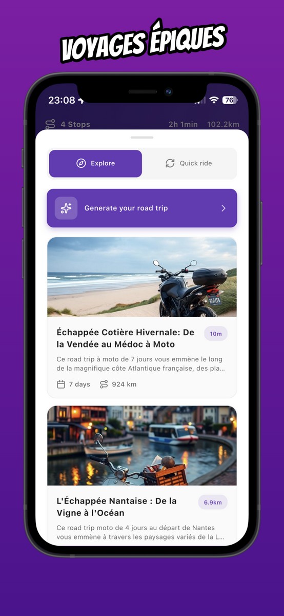 La aplicación Vroom GPS ofrece sugerencias de rutas en moto