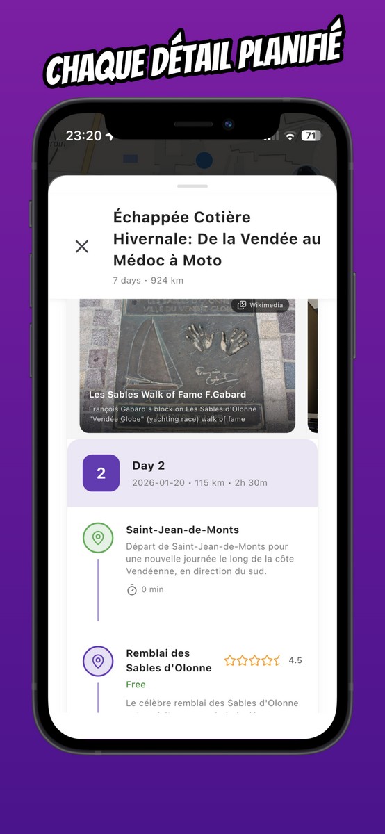 La aplicación Vroom GPS detalla las etapas del viaje día a día