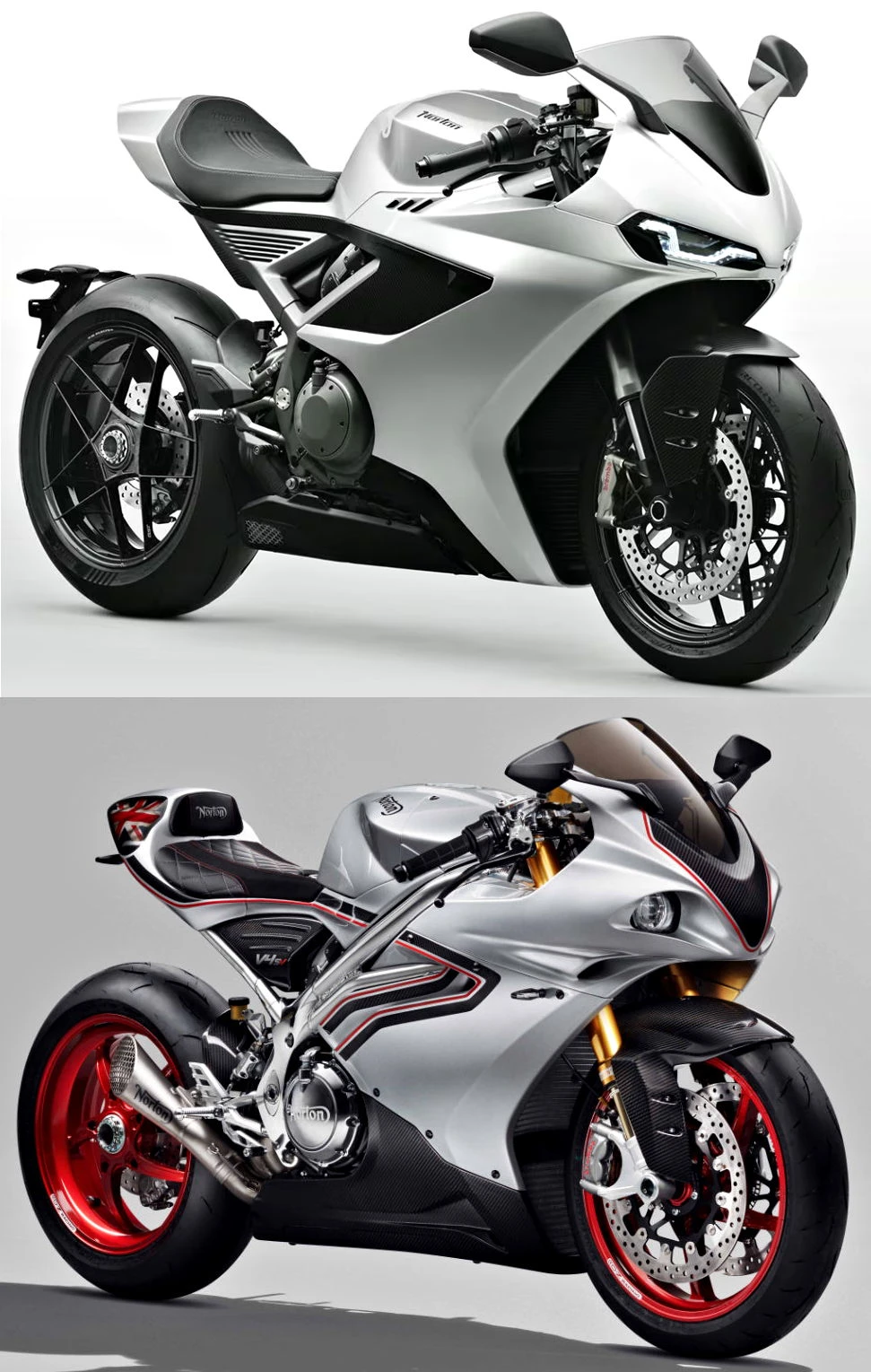 Une image pour comparer la Norton 1200 Manx R et la V4 SV